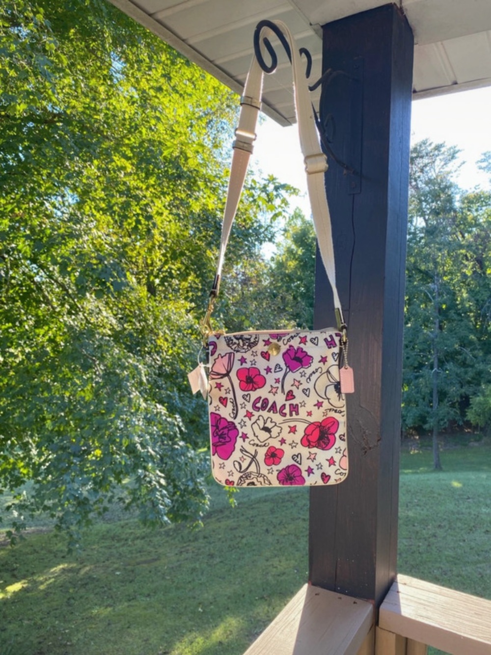 Coach Kyra Print Cross Body Swing Pack Floral Bag Purse F47317